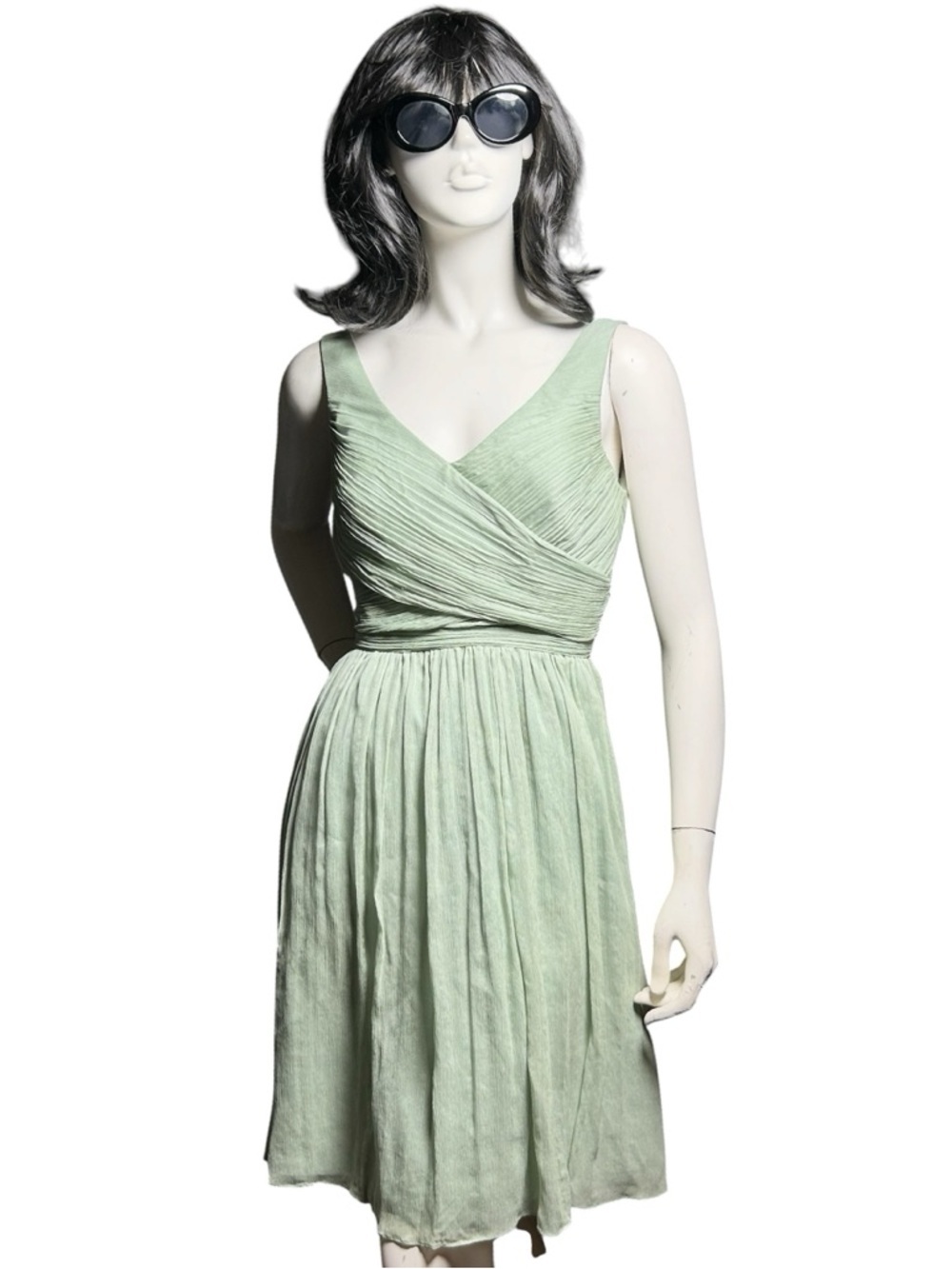 J.Crew Silk Chiffon Dress Size 2 Sage Green A-Line V-Neck Ethereal Romantic